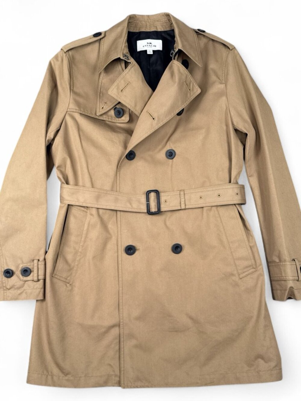 Coach New York F86514 Men's Trench Coat L Camel Tan NWOT